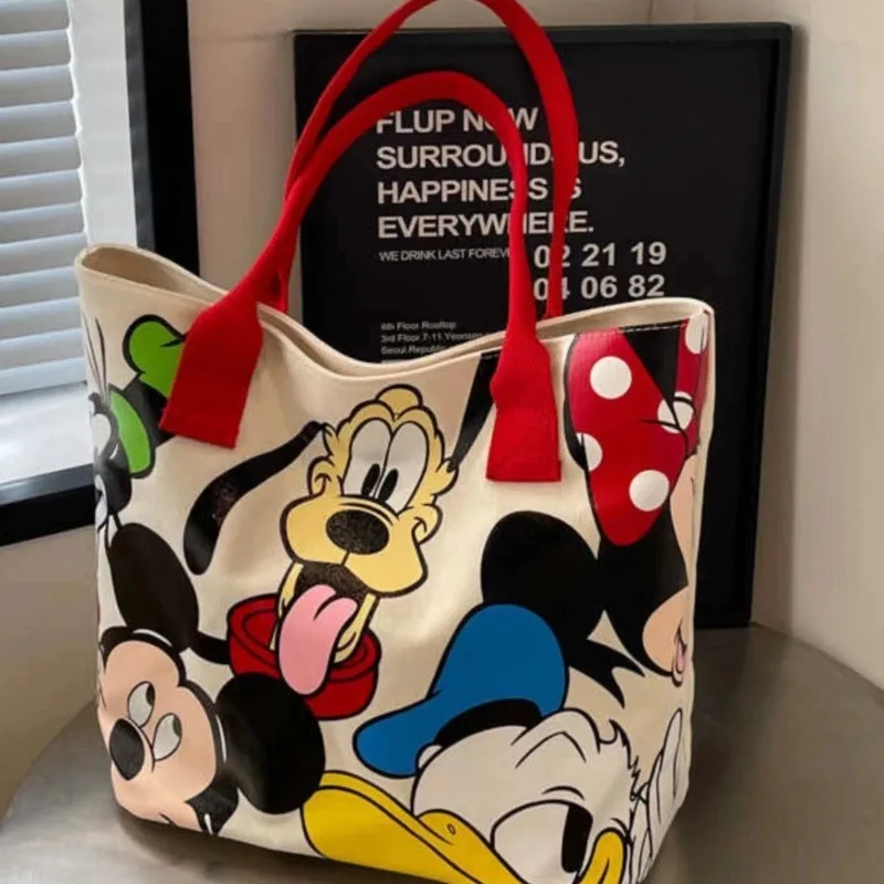 New Disney Mickey Pluto Cartoon Women\'s Large Capacity Canvas Bag Fashionable and Versatile Travel Shoulder Bag