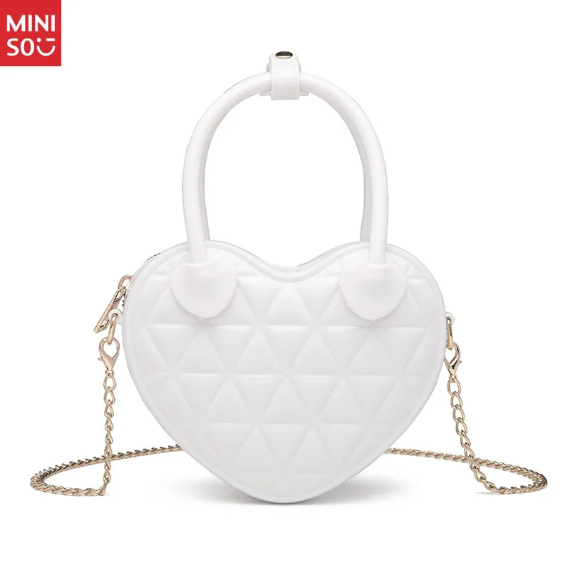 Miniso Jelly Quilted Heart Bag, Two-Way Shoulder & Hand Carry Purse