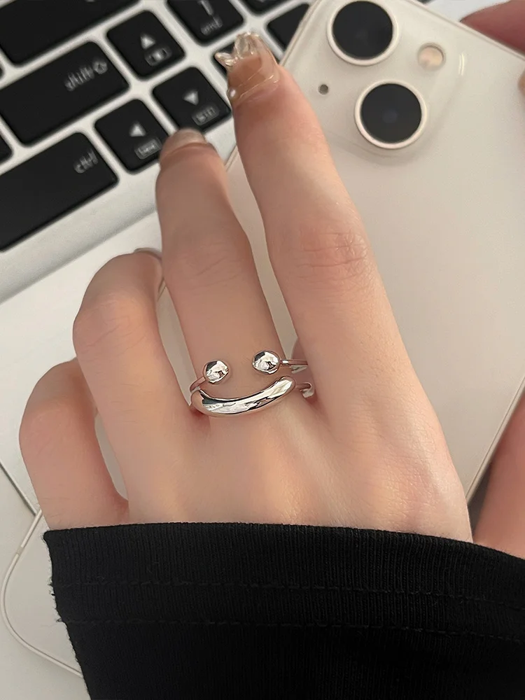 Japan and South Korea INS Sunny Smiling Face Simple Girl Ring Opening Small Design Versatile Ring Personalized Index Finger Ring