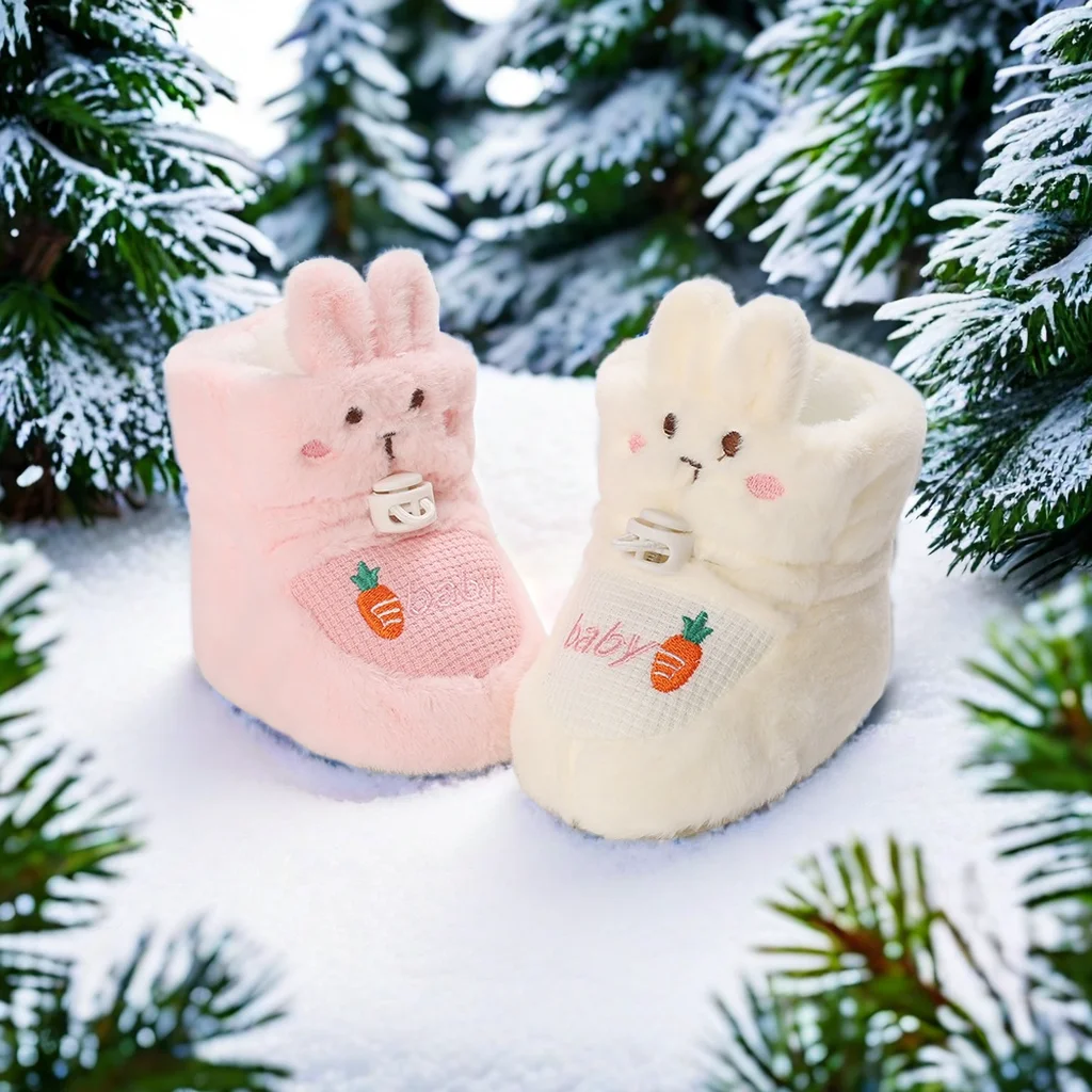 Winter newborn baby cotton shoes cute cartoon boys and girls first step thick snow boots soft and warm casual walking shoes