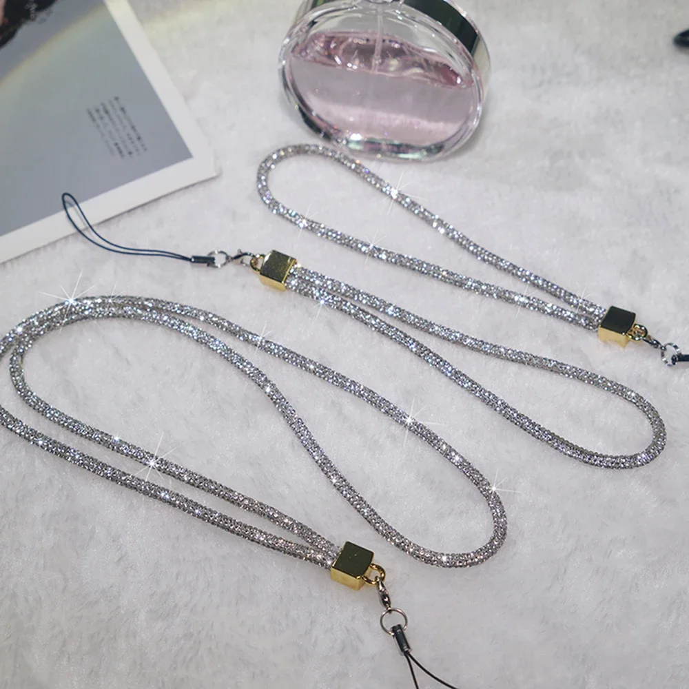 For Mobile Phone Case Rhinestone Trim Cotton Core Base Lanyard Short Wrist Bracelet Long Rope Necklace Neck Strap Pendant