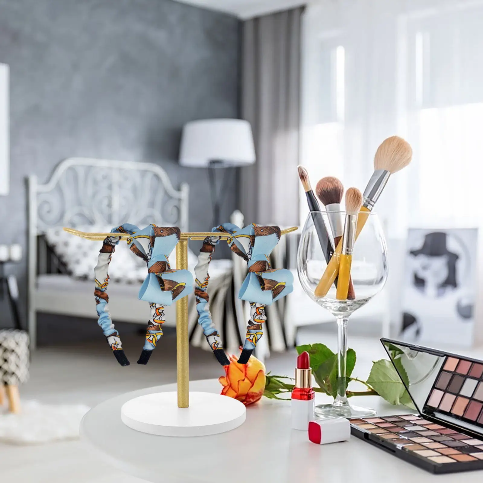 Desktop Hairband Holder Multifunctional Wood Iron Organizer Headband Bracelet Jewelry Display Room