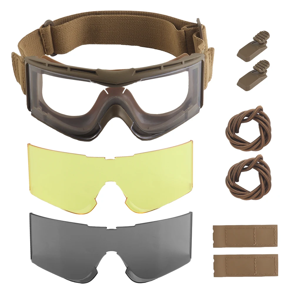 Wosport W810 Tactical Goggle Set, Large Frame, 3 Interchangeable Lenses, Elastic Strap, Multiple Wearing Methods for Airsoft