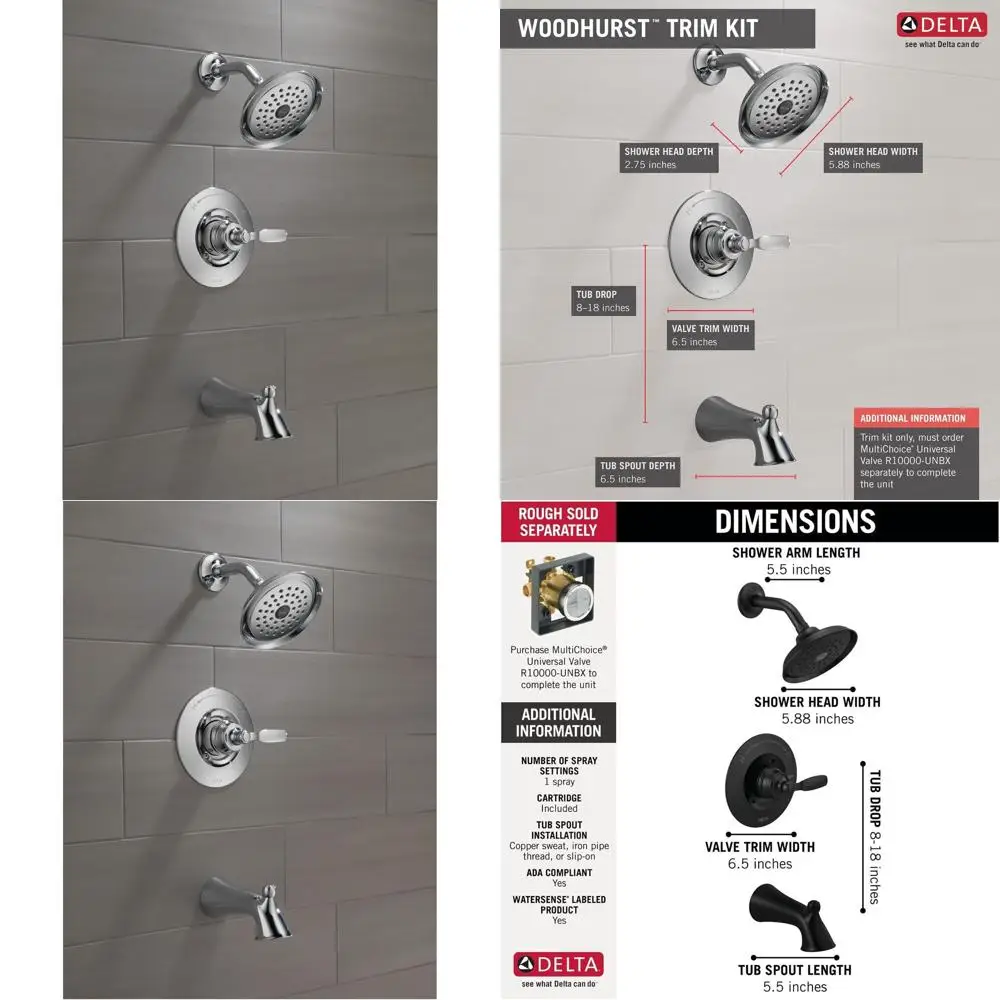 

Single-Handle Tub & Shower Trim Kit with Touch-Clean Showerhead, Venetian Bronze