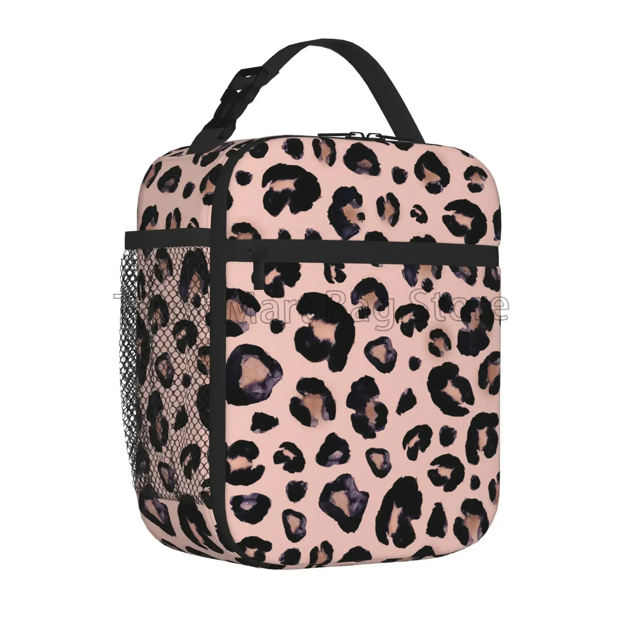 Leopard Print Lunch Bag Cheetah Pink Insulated Lunch Box Reusable Portable Cooler Bento Tote for Adults Kids Work School Picnic