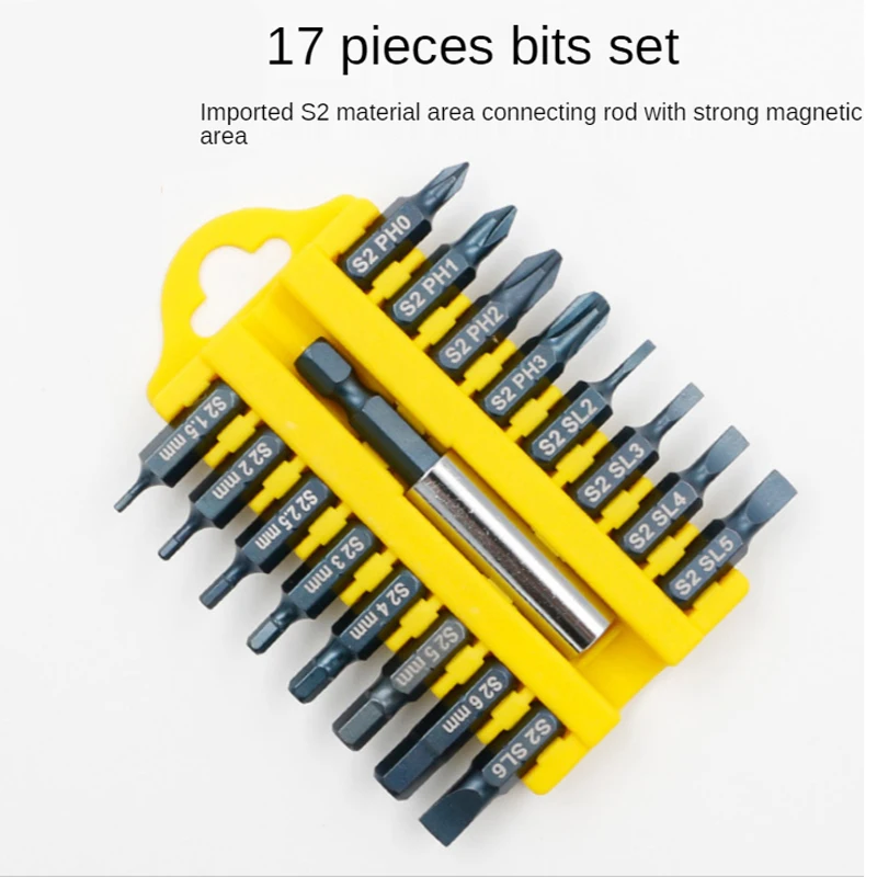 17Pcs Magnetic Screwdriver Bit Set Hex Torx Flat Head Electric Screwdriver Replacement Insert Bits Kit