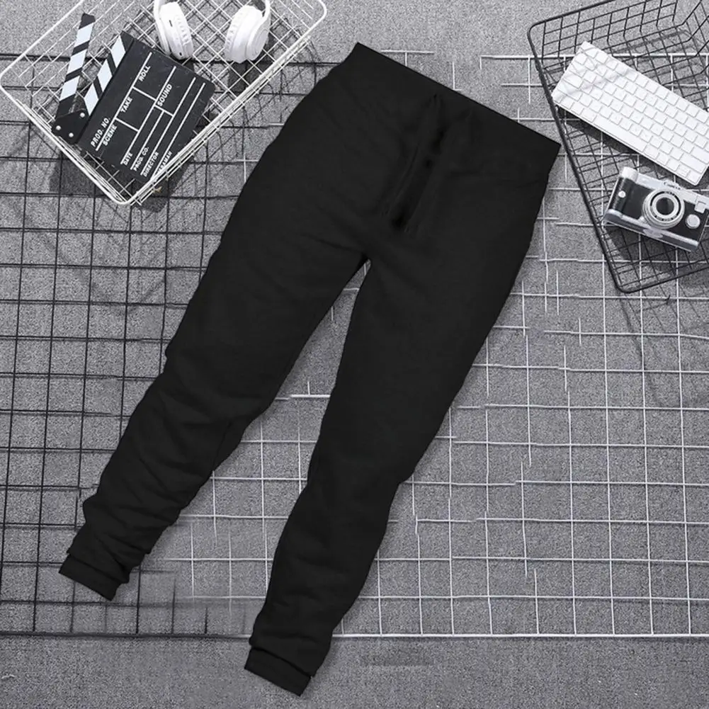 Men Winter Pants Thickened Plush Elastic Waist Casual Pants Slim Fit Mid Waist Warm Ankle-banded Sport Trousers Daily Sweatpants