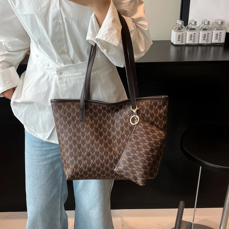 

Advanced Versatile Shoulder Bag Fashionable Commuter Tote Bags Printed Contrast Color Handbag Large Capacity Square Storage Bags
