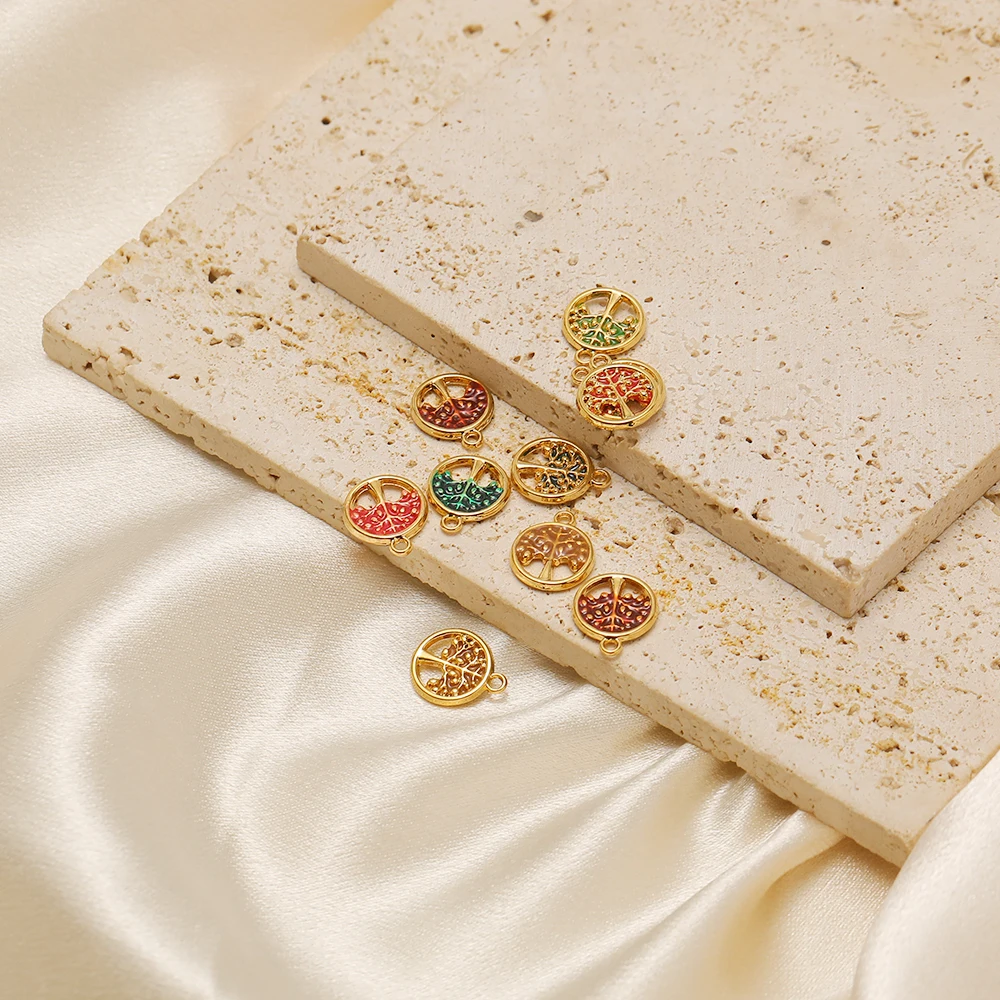 5 Stück Edelstahl-Charms mit emailliertem Lebensbaum-Anhänger für Vintage-Armbänder, DIY-Schmuckherstellung und Halsketten. – Detail 4