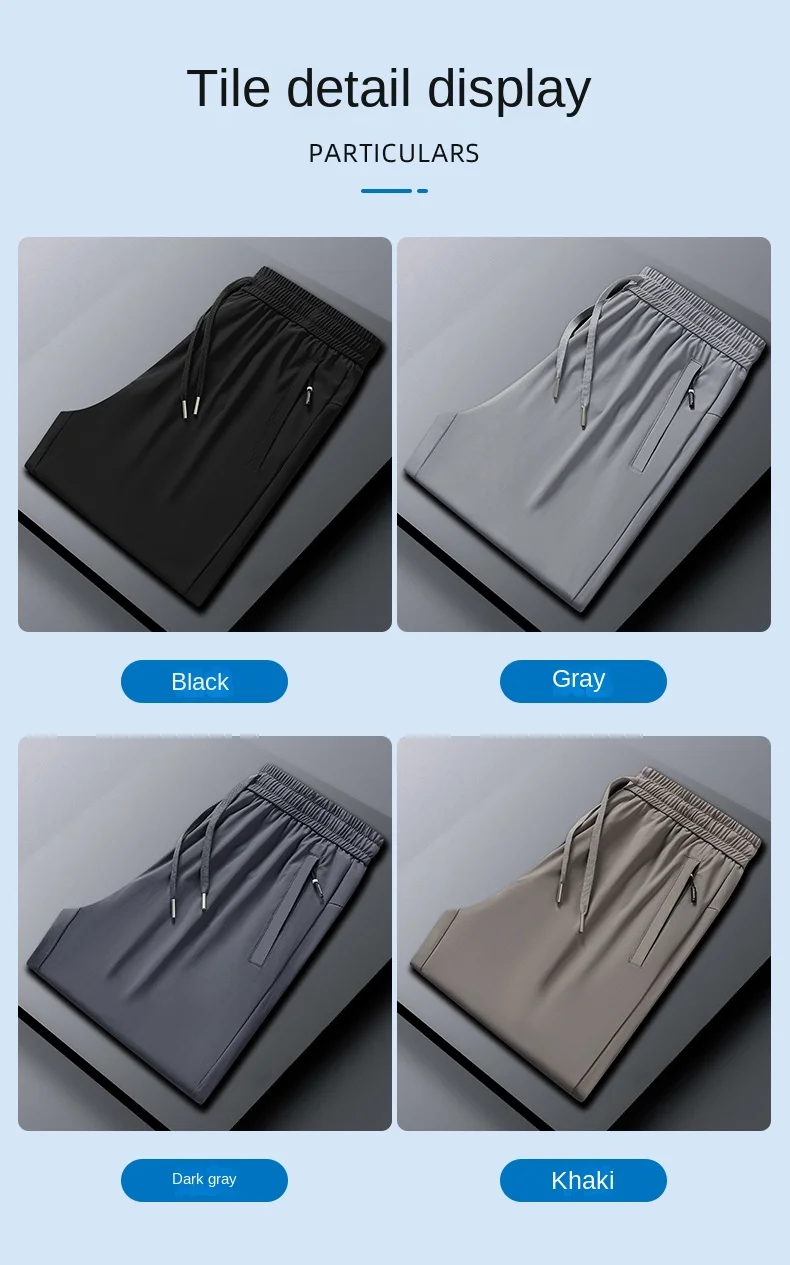 Herrenhose aus Eisseide, Sommer 2024, Schwarz-Grau, dünner Stil, Business-Casual-Hose, Outdoor, Stretch, atmungsaktiv, gerades Bein, locker geschnitten – Detail 11