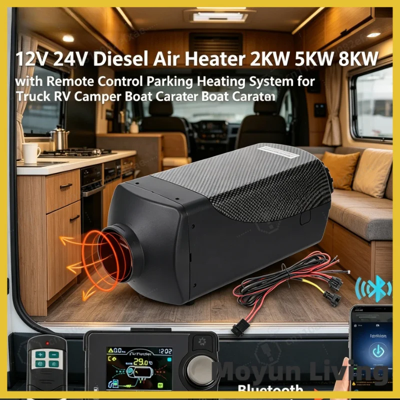

All in One 12V 24V Diesel Air Heater 2KW 5KW 8KW with Remote Control Parking Heating System for Truck RV Camper Boat Caravan