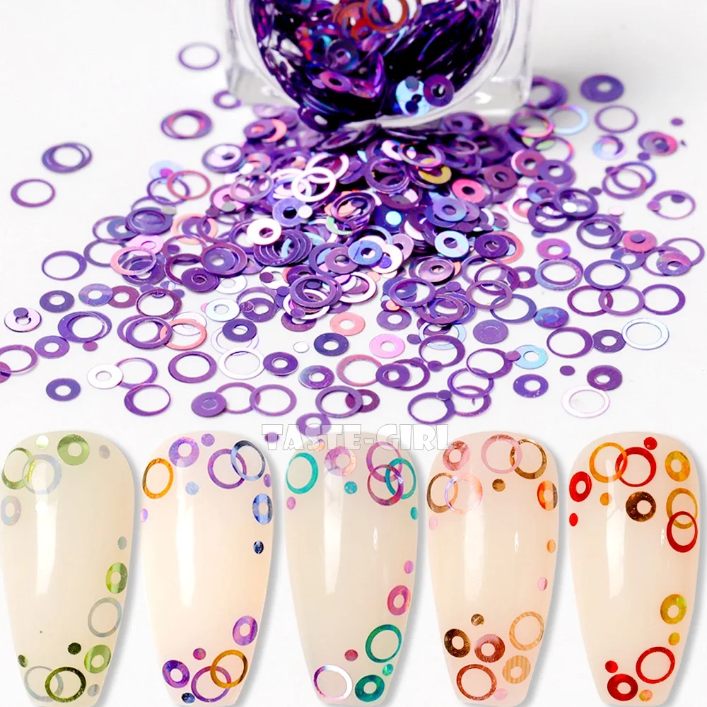 1 Pot Mix Sizes Beauty Bubble Nail Glitter Holo Round Circle Sequins Acrylic Nail Art Decoration Manicure DIY Slice Sticker