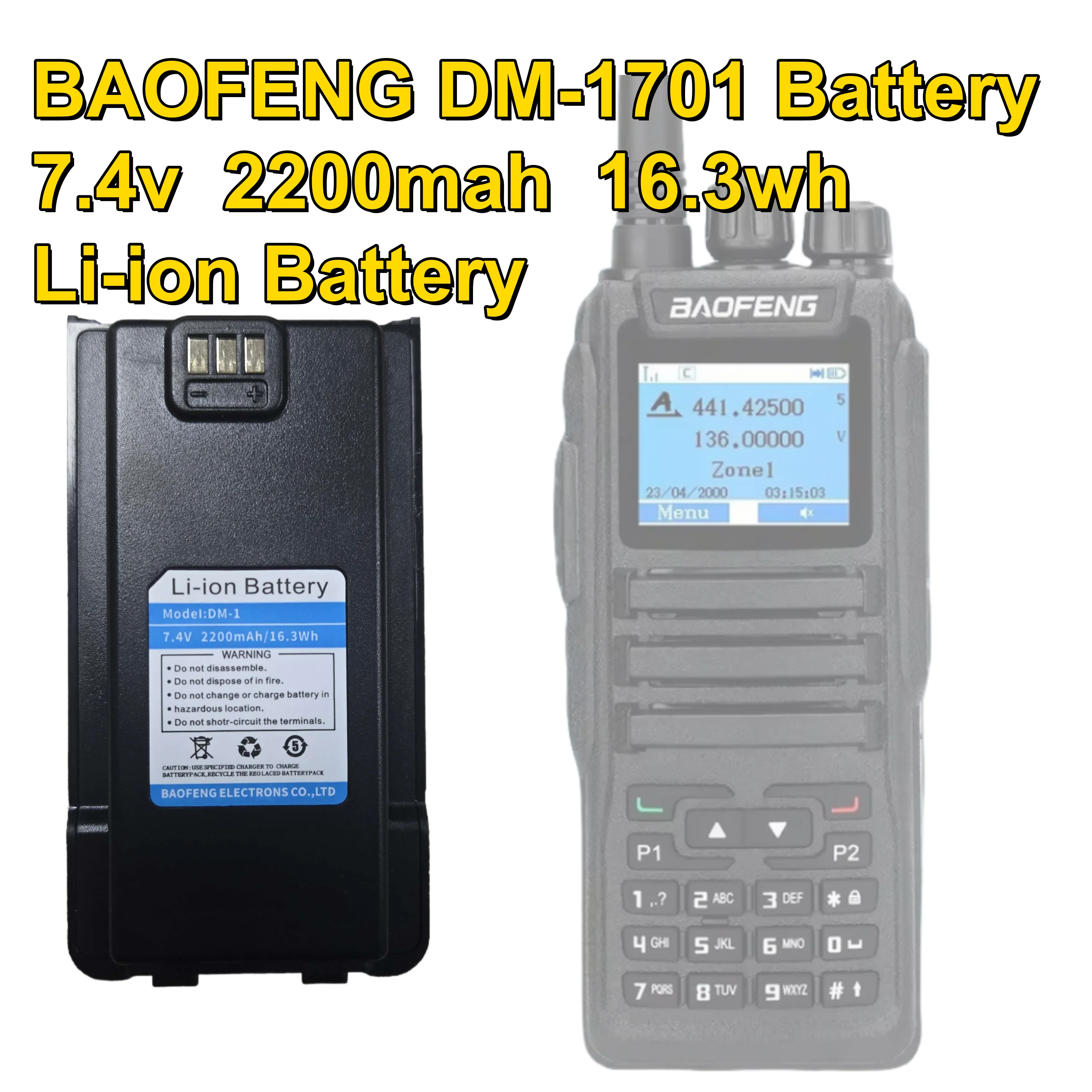 Baofeng Dm-1701 Batterie Li-Ion Battery 7.4V 2200Mah/16.3Wh Battery Two Way Radio
