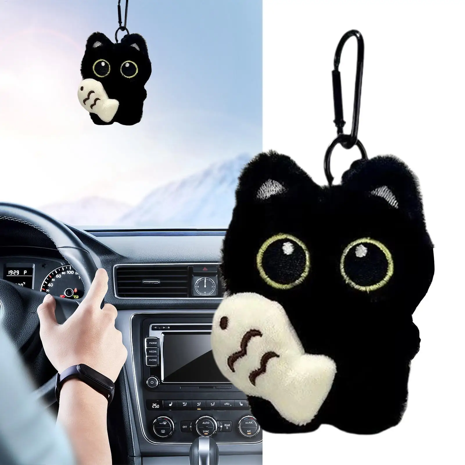 Plush Black Cat Keychain - Soft Bag Charm Pendant for Women, Tote Purse Car Keys Holiday Gift