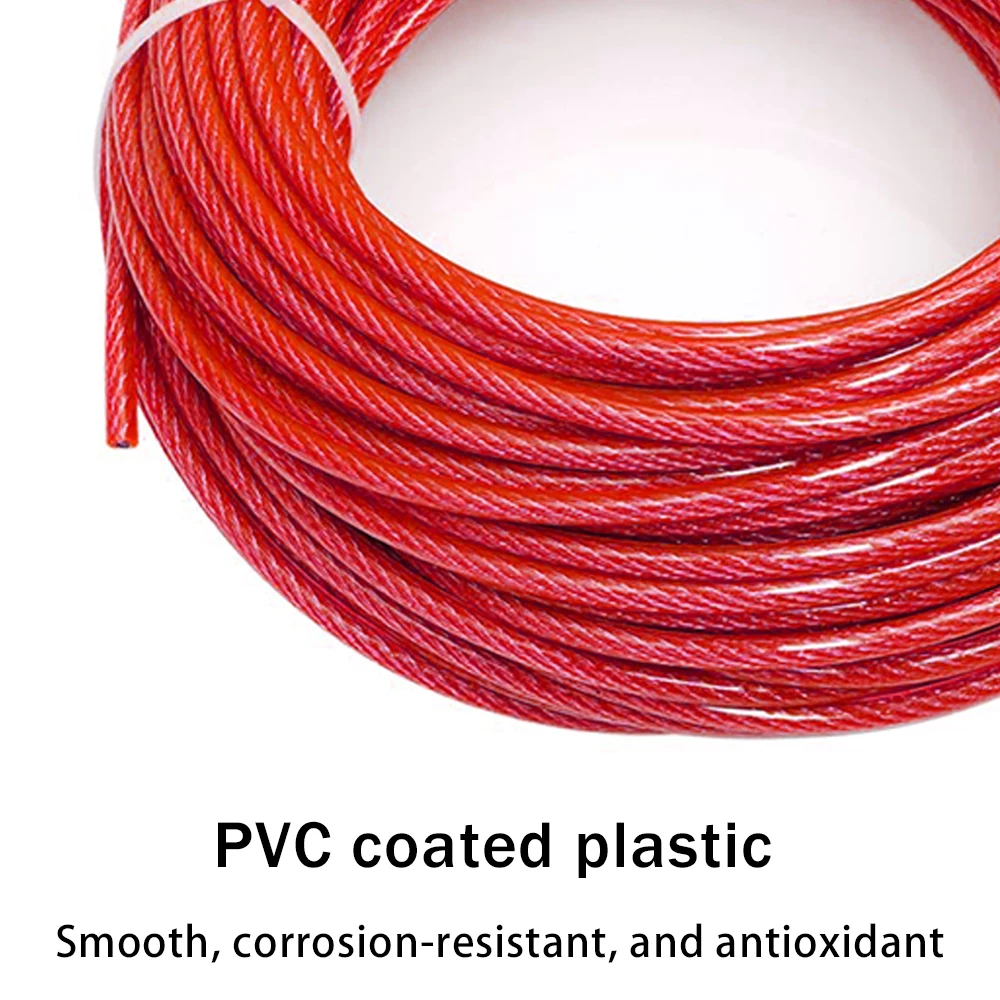 1-6mm Red PVC Steel Wire Rope 304 Stainless Steel Handling Suspension Steel Cable Rope for Guardrail Suspension Handling 5-100M
