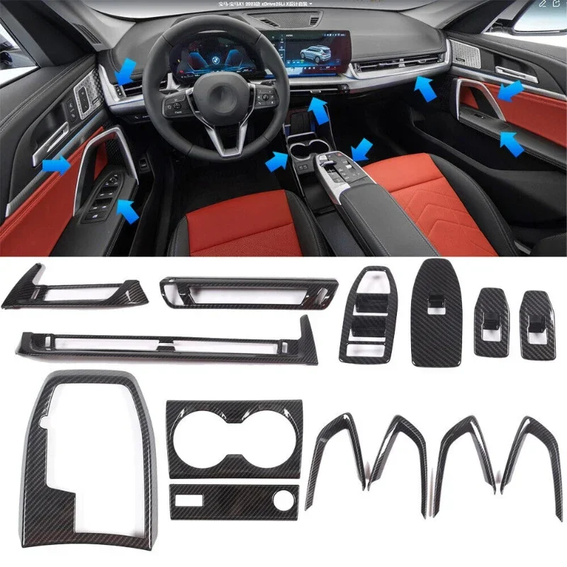 For BMW X1 iX1 U11 2023-2024 ABS Carbon Fiber Car Center Console Gear Panel Cover Trim Set Sticker Car Accessories