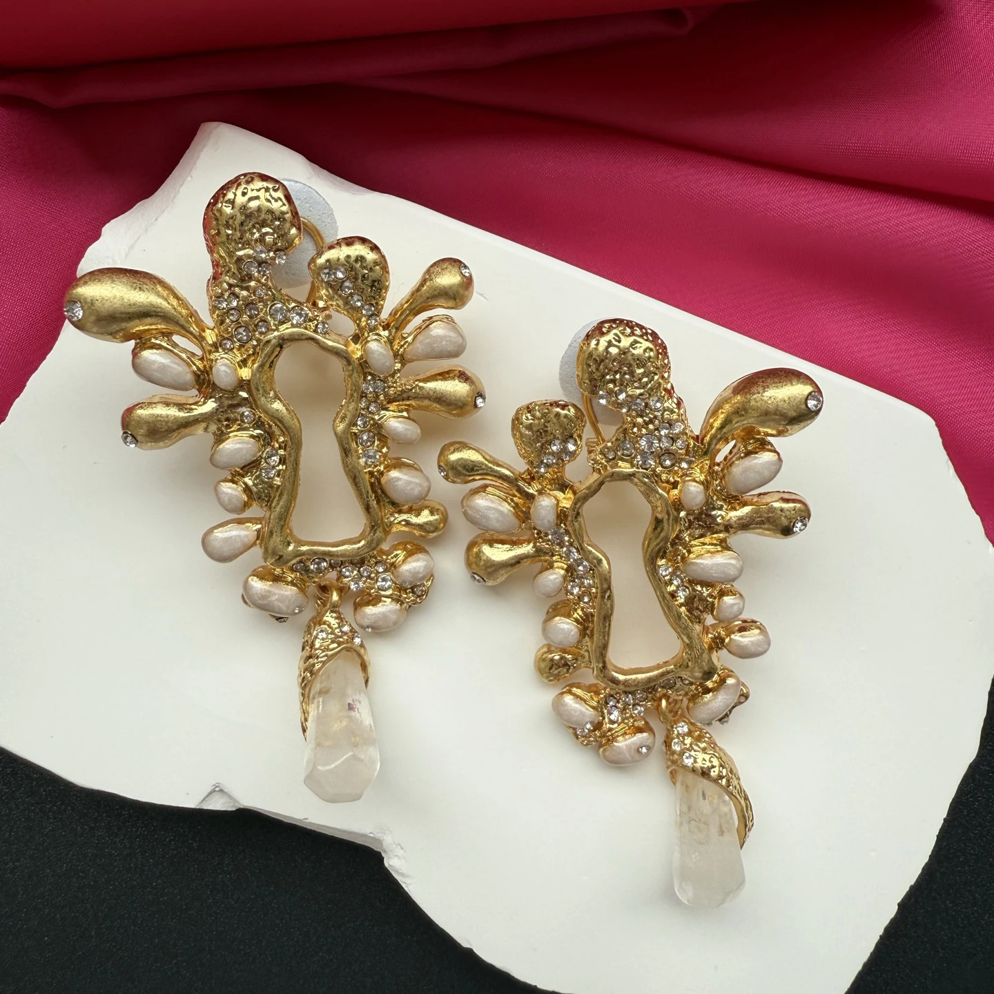 Fashion Gold Silver Full Diamond Crystal Keyhole Shaped Earrings Women Luxury Jewelry Trend