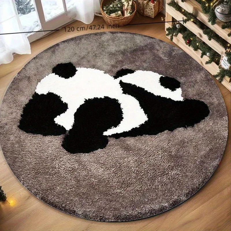 Panda Pattern Round Rug Flannel Cute Kids Room Nursery Floor Mat Animal Themed Home Decor Soft Cozy Design Christmas Gift Idea