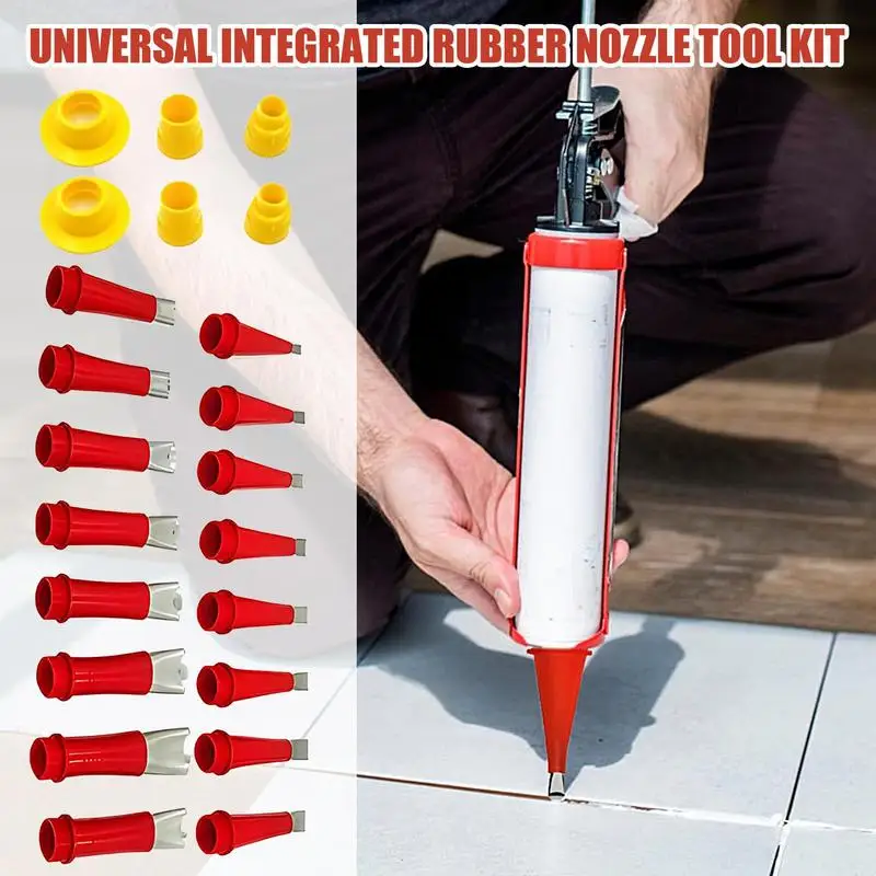 

22pcs Reusable Caulking Tips Set Universal Integrated Rubber Nozzle Tool Kit 6 Base Stainless Steel Sealant Kit