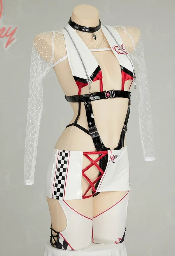 

КосплейMOBBUNNY X DISHWASHER1910 Racing Baby Owari Косплей Костюм Нижнее белье Комбинезон Комплект Боди с вырезом и юбка с сетчатым верхом