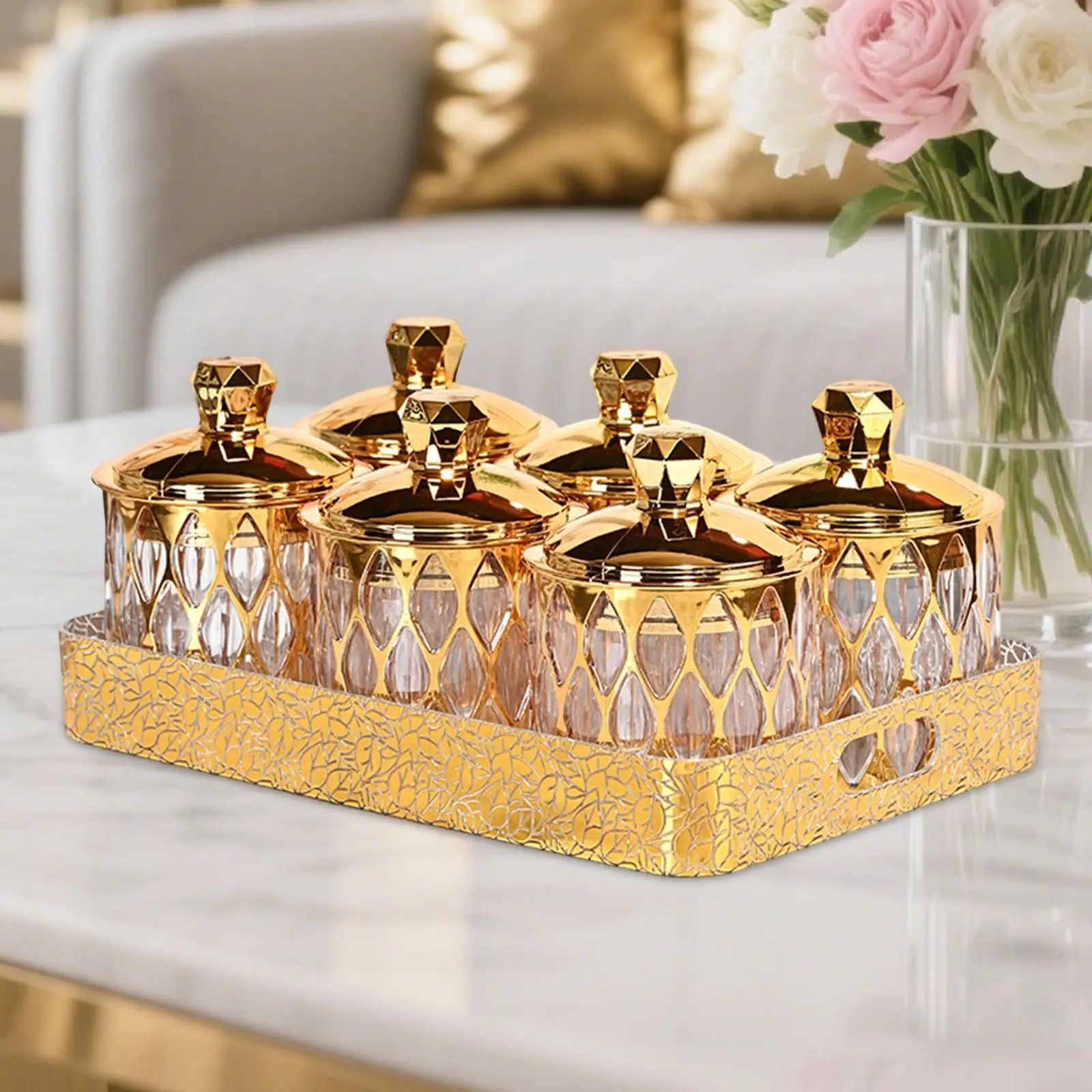 Food Storage Jars with Lids with Tray Kitchen Counter Airtight Organizer Container for Tea Cookies Sugar Dessert Condiment