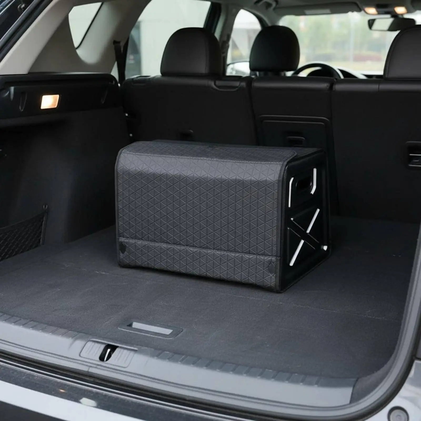Large Capacity Foldable Car Boot Organizer Box Leather Flip Lid Trunk Storage Bin for Vehicle Space Efficiency