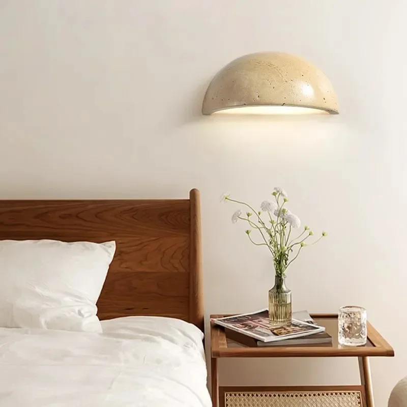 TechHPVintage Wabi Sabi Yellow Cave Stone Wall Lamp Nordic Style Semi Round Bedside Light For Bedroom