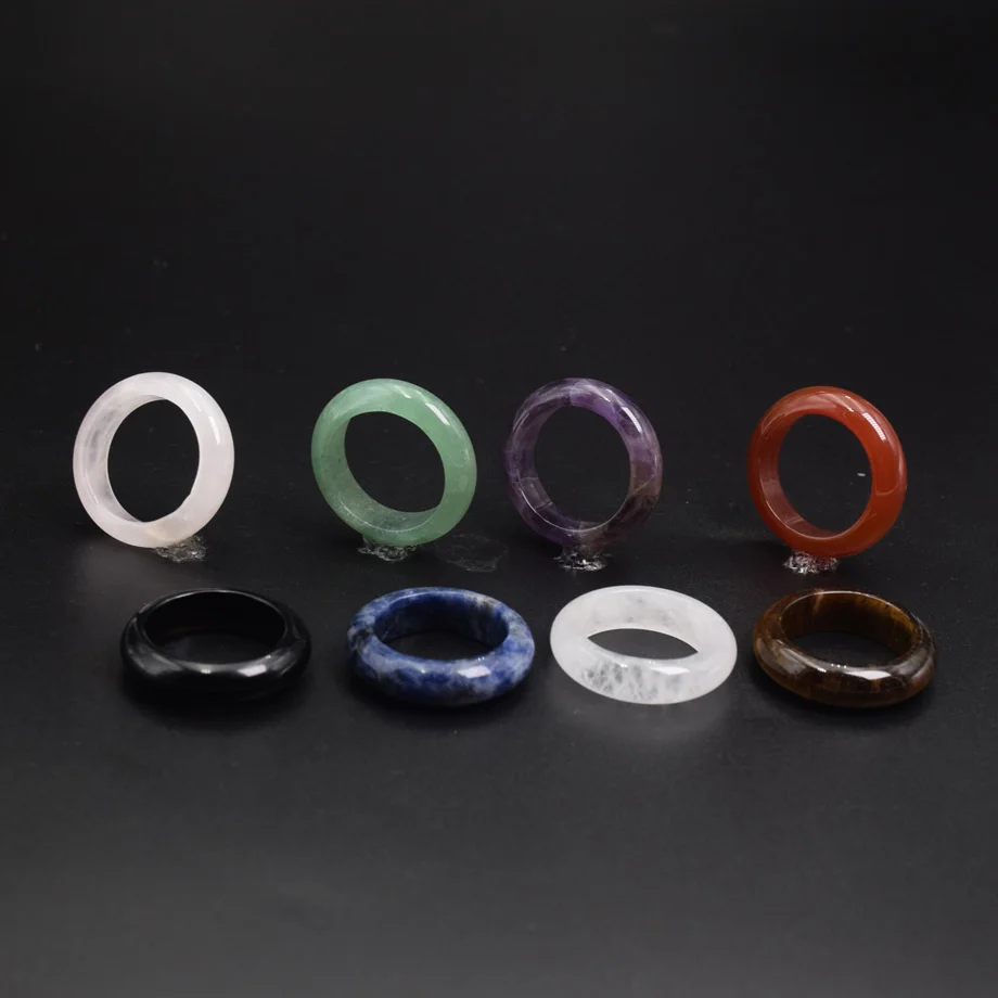Simple Healing Crystal Band Rings Natural Stone Quartz Agates Jaspers Dainty Finger Solid Ring Women Fashion Minimalist Jewelry view 2