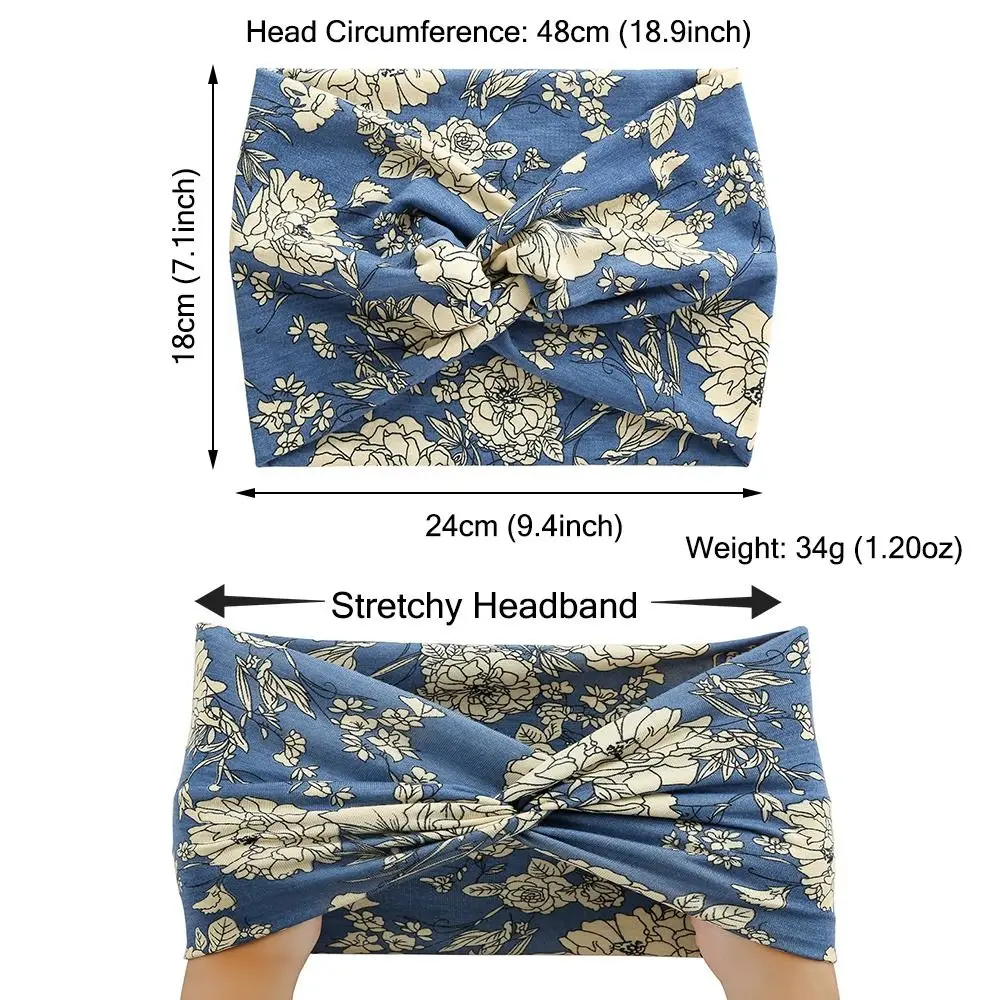 Boho Yoga Hair Bands Thick Extra Large Workout Headband Head Wraps for Women Turban Wide Headbands