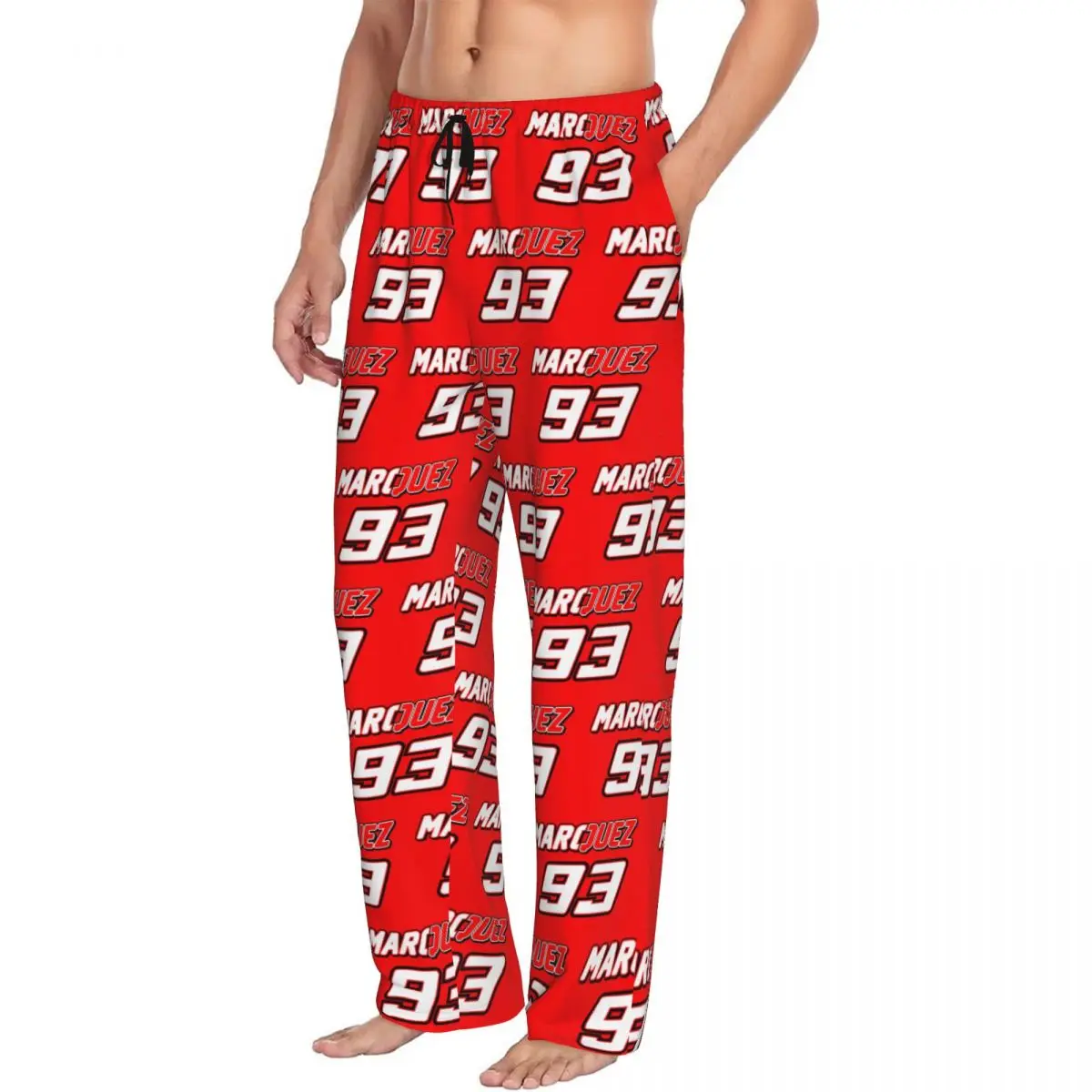 Custom 93 Marquezs Marxs Car Motorcycles Pajama Pants for Men Lounge Sleep Drawstring Sleepwear Bottoms with Pockets