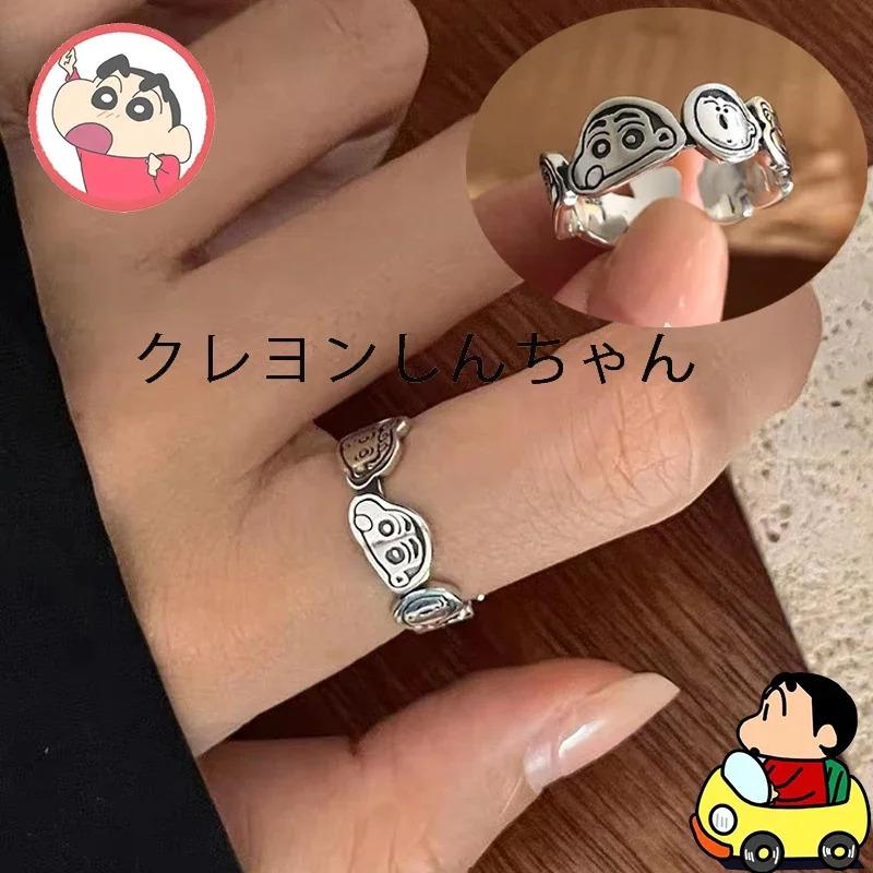 Crayon Shin-chan Cartoon Ring Jewelry Anime Women Silver Color Open Adjustable Fashion Girl Child Gift Adjustable Ring Jewelry