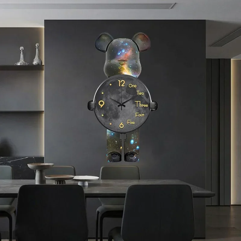 Aesthetic Bear Wall Clock LED Lamp Unique Bear Silent Watch Sconce Luxury Porch Livingroom Decoration Interior Light Clock Decor