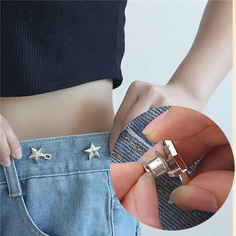 1pc Tightener Adjustable Waist Buckle for Jeans  No Sewing Required Star Button Adjuster for Pants and Skirts Waist