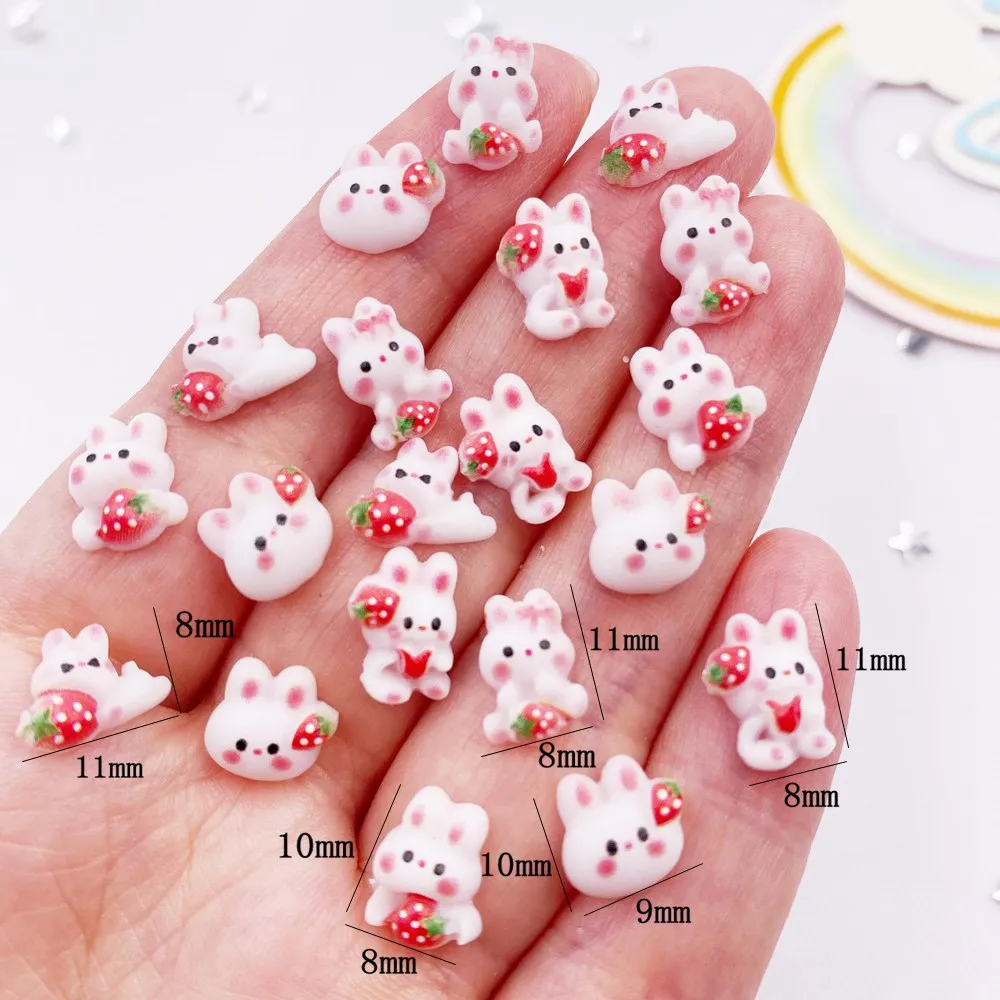 Resin  Mini Kawaii Strawberry Rabbit Flatback Stone Scrapbook Wedding Manicure Ornaments 50Pcs  Applique DIY Nail  Art Figurines