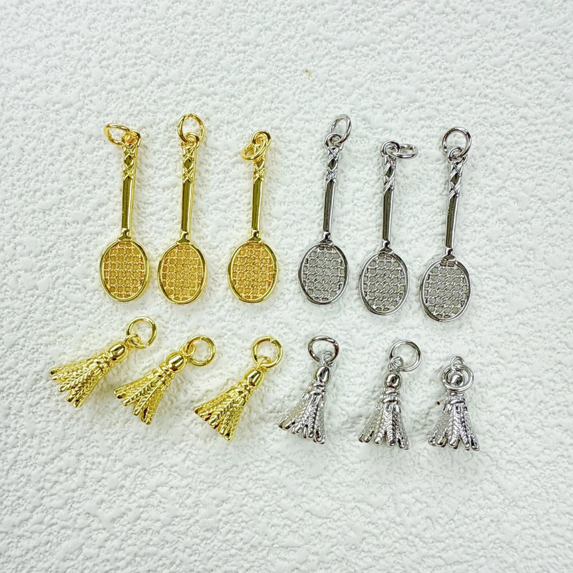 10Pcs Copper Fashion Sports Series Badminton Badminton Racket Pendant Bracelet Necklace Earrings DIY Jewelry Accessories Making