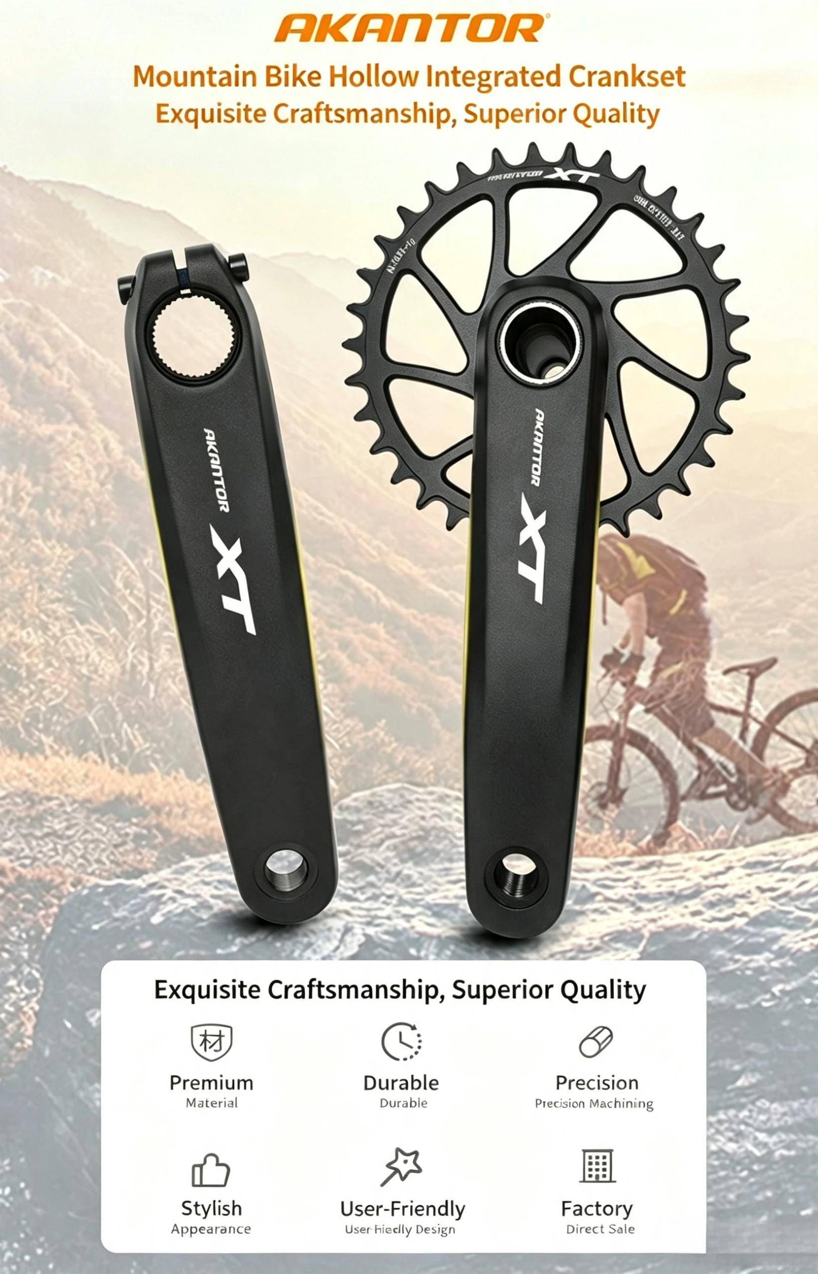 AKANTOR XT Hollowtech MTB Kurbelgarnitur 104 BCD 170mm Fahrradkurbelarm 34-40T Kettenblatt 9-12-Gang Mountainbike Kurbelsatz – Detail 1