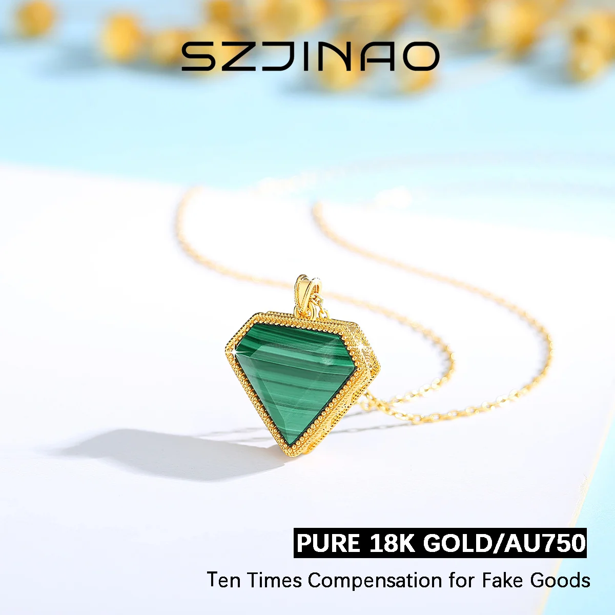 

Natural Malachite Pendant 18K Gold Necklace Original Design for Women Anniversary Party Gift Fine Jewelry