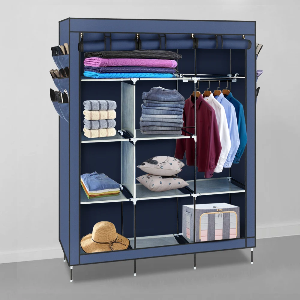 

Portable Fabric Wardrobe with Shelves and Hanging Rods, Ideal for Storage and Organization