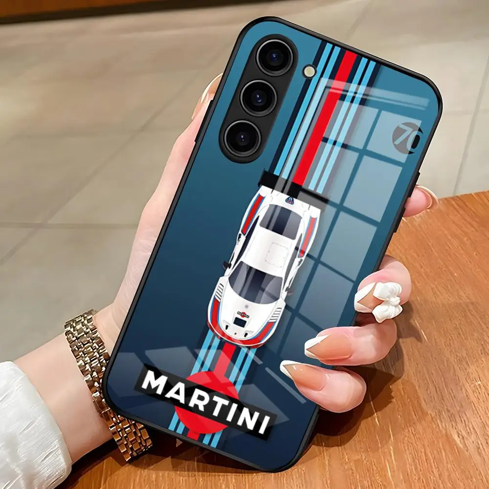 Etui na telefon z logo Racing M-Martini dla Samsunga S25 Edge Ultra S23 S22 S21 S20 Ultra Plus S24 Fe A54 A53 A25, szklane etui — zdjęcie produktu 4