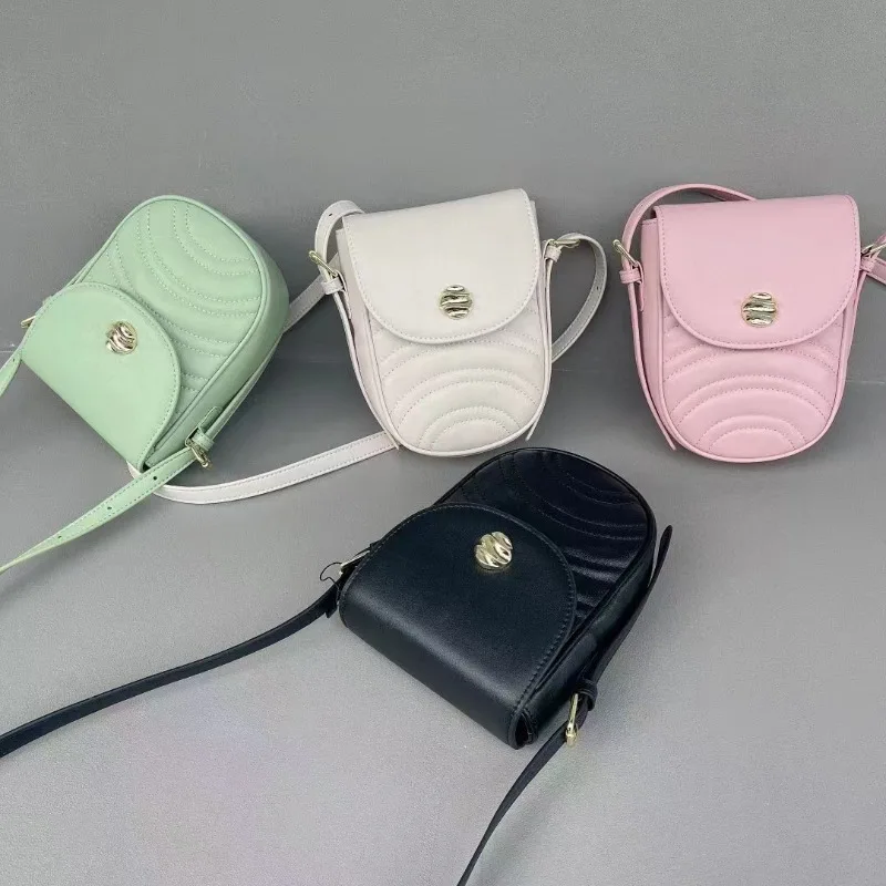 2024 nueva dulce bolso cruzado Casual todo-fósforo sólido Gebunine bolso de cuero para teléfono móvil versátil bolso cruzado de un solo hombro Bolsa