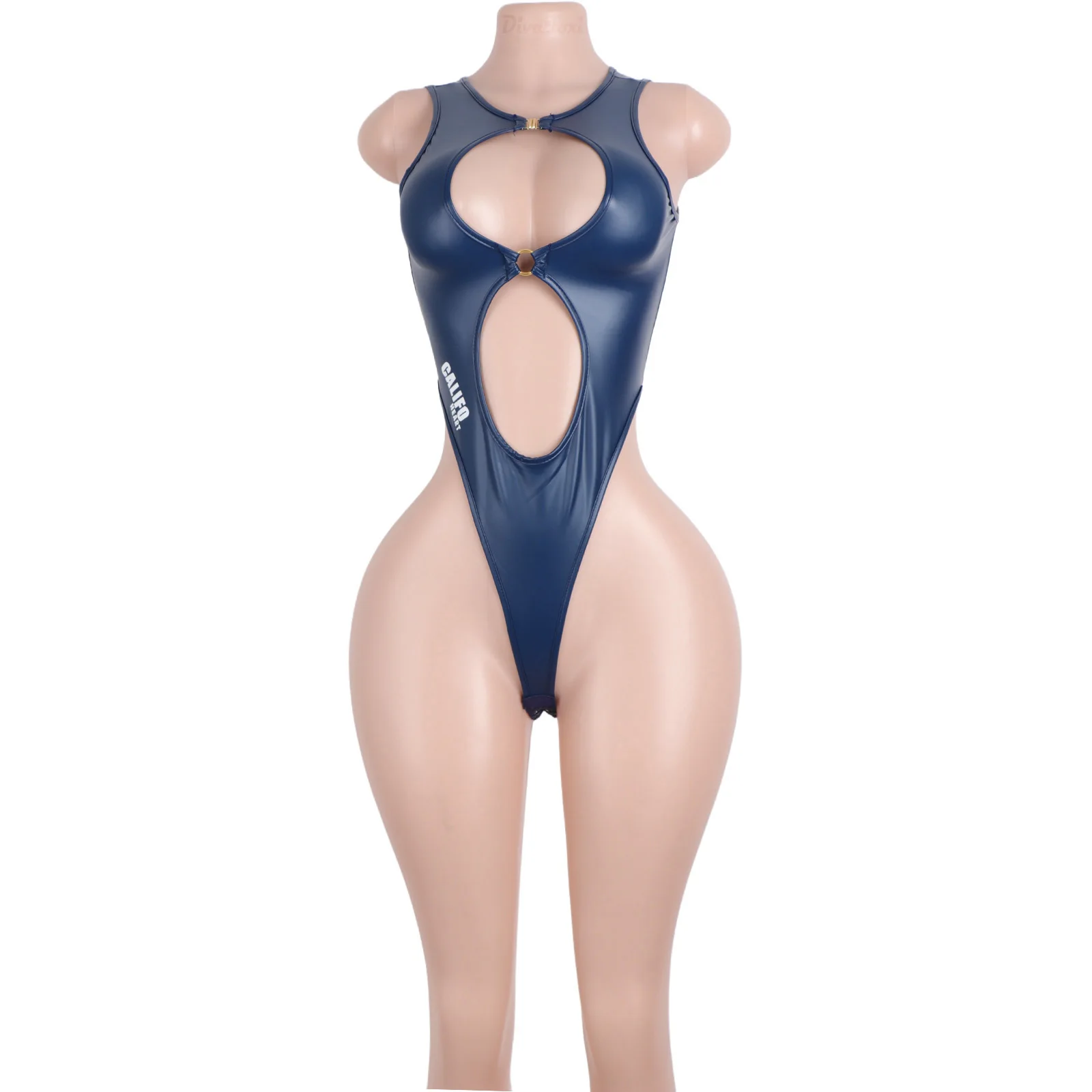 Patent Leather Cutout Thong Bikini Halter Top Stripper Outfits Dancewear Exotic One Piece Sexy Nightclub Bodysuits Rave Clothes view 2
