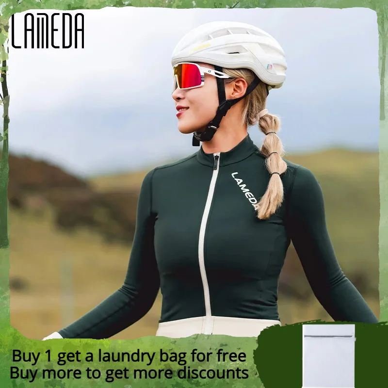 Lameda Women's Cycling Clothing Thermal Fleece Winter Cycling Jersey Biking Clothing With Pockets Women Long Sleeve T-shirt