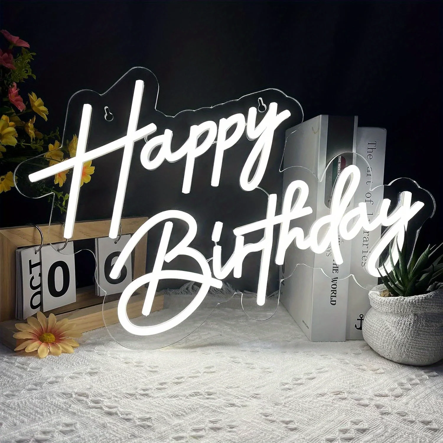 

Happy Birthday neon, white LED neon sign, art decoration happy birthday neon sign, suitable for all birthday party decoration.