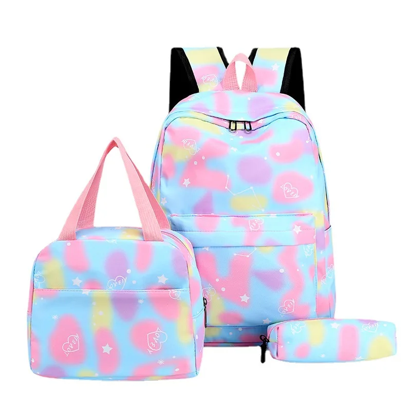 3pce/set kids school backpack for teenage girls Simple women backpacks Gradient print schoolbags middle school student book bags