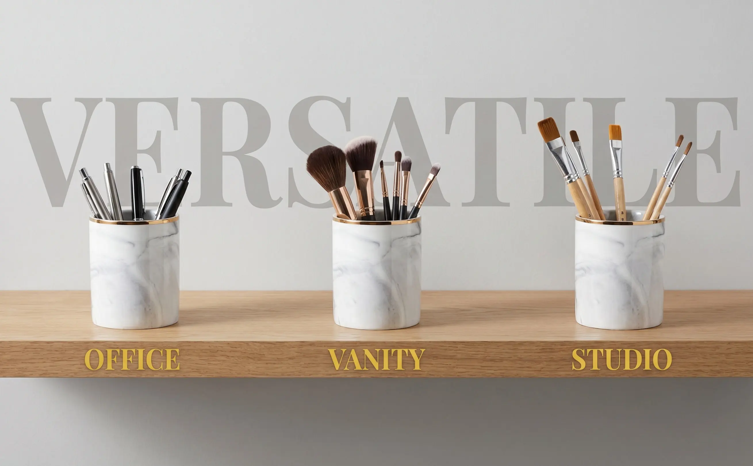 Elegant Marble Pen Holder Desk Organizer Crack Resistant Non Slip Base Multi Function Pencil Cup for Makeup Brushes Pens Pencils