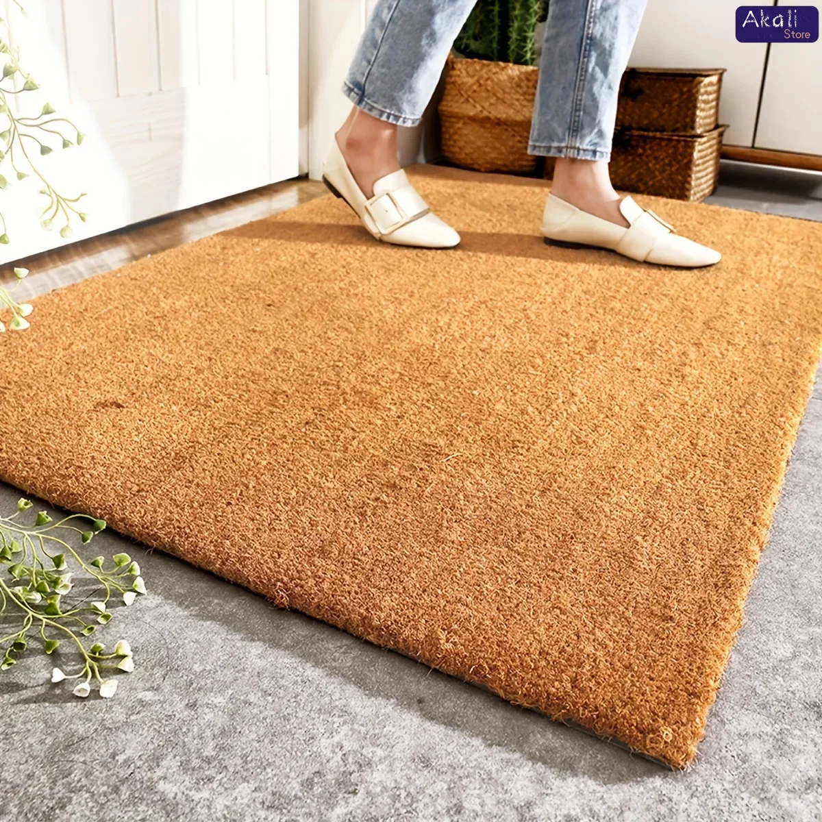 Simulation Coconut Palm Welcome Door Mat Durable Non-Slip Carpet for Entryway Patio Garage Office Home Decor