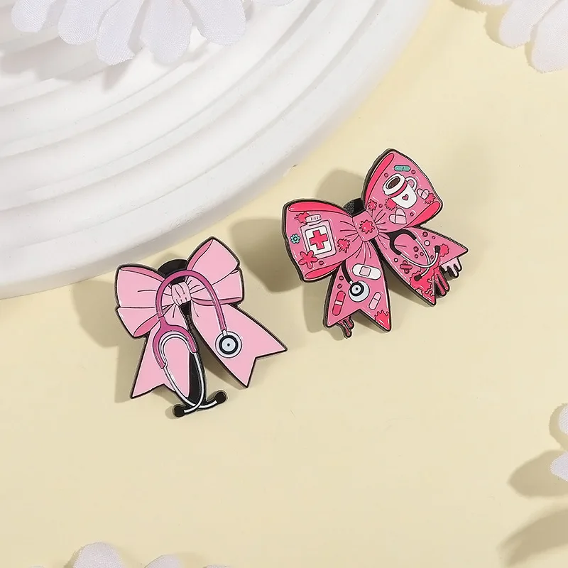 Creative Bowknot Badge Brooch Pins Cute Medical Equipment Themed Syringe Pills Knot Design Lapel Pin Accessories Gift For Nurse