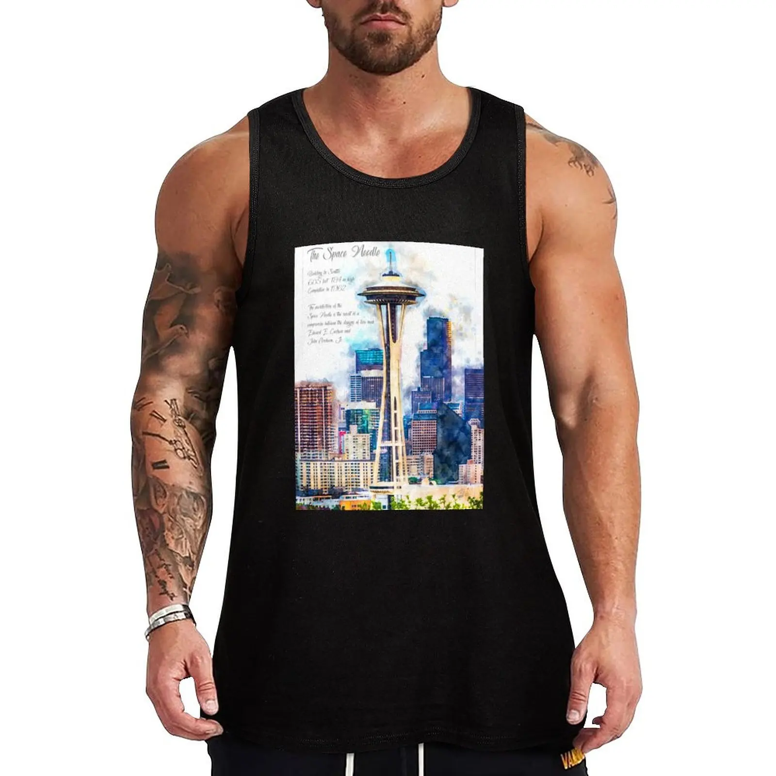 Space Needle, Seattle, Watercolor Tank Top bodybuilding for men man vest