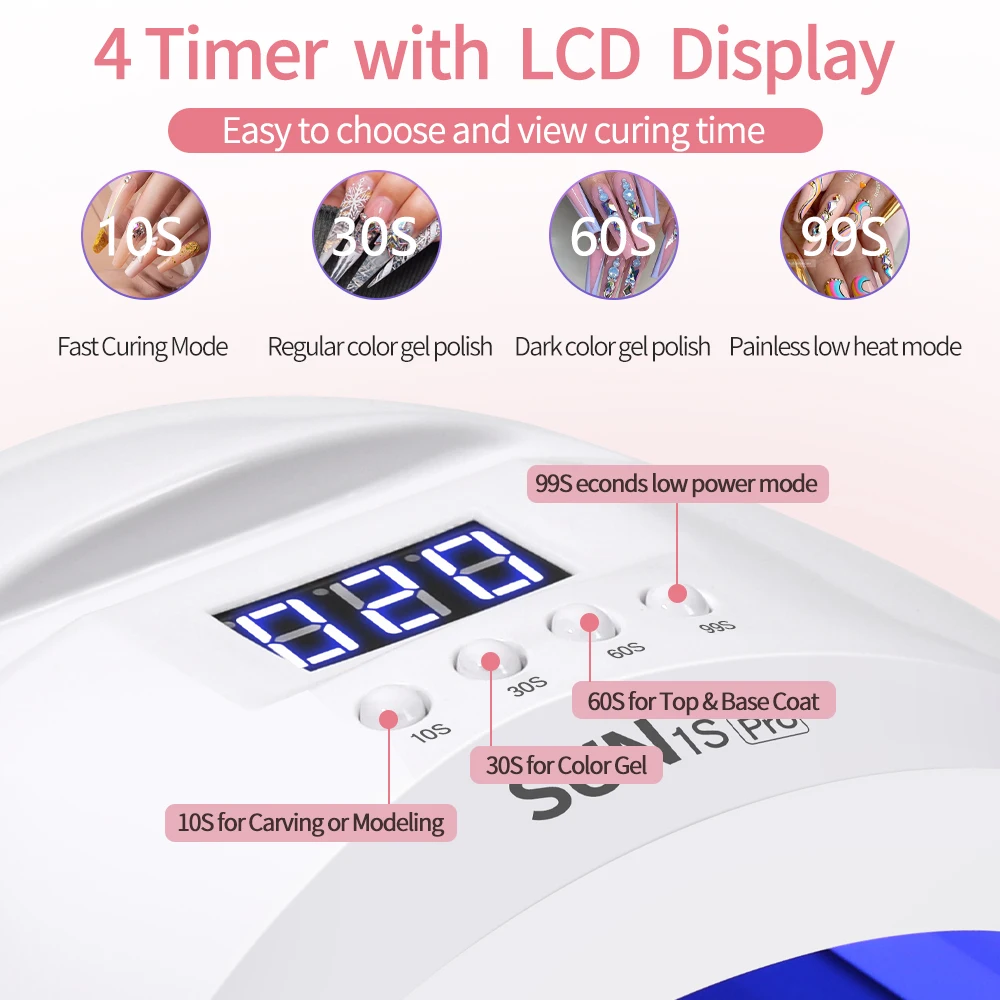 YIKOOLIN SUN 1S UV LED โคมไฟเล็บ 48W สําหรับ Professional Saloon Fast เครื่องเป่าเล็บ 4 ตัวจับเวลาเซ็นเซอร์อัตโนมัติจอแสดงผล LCD