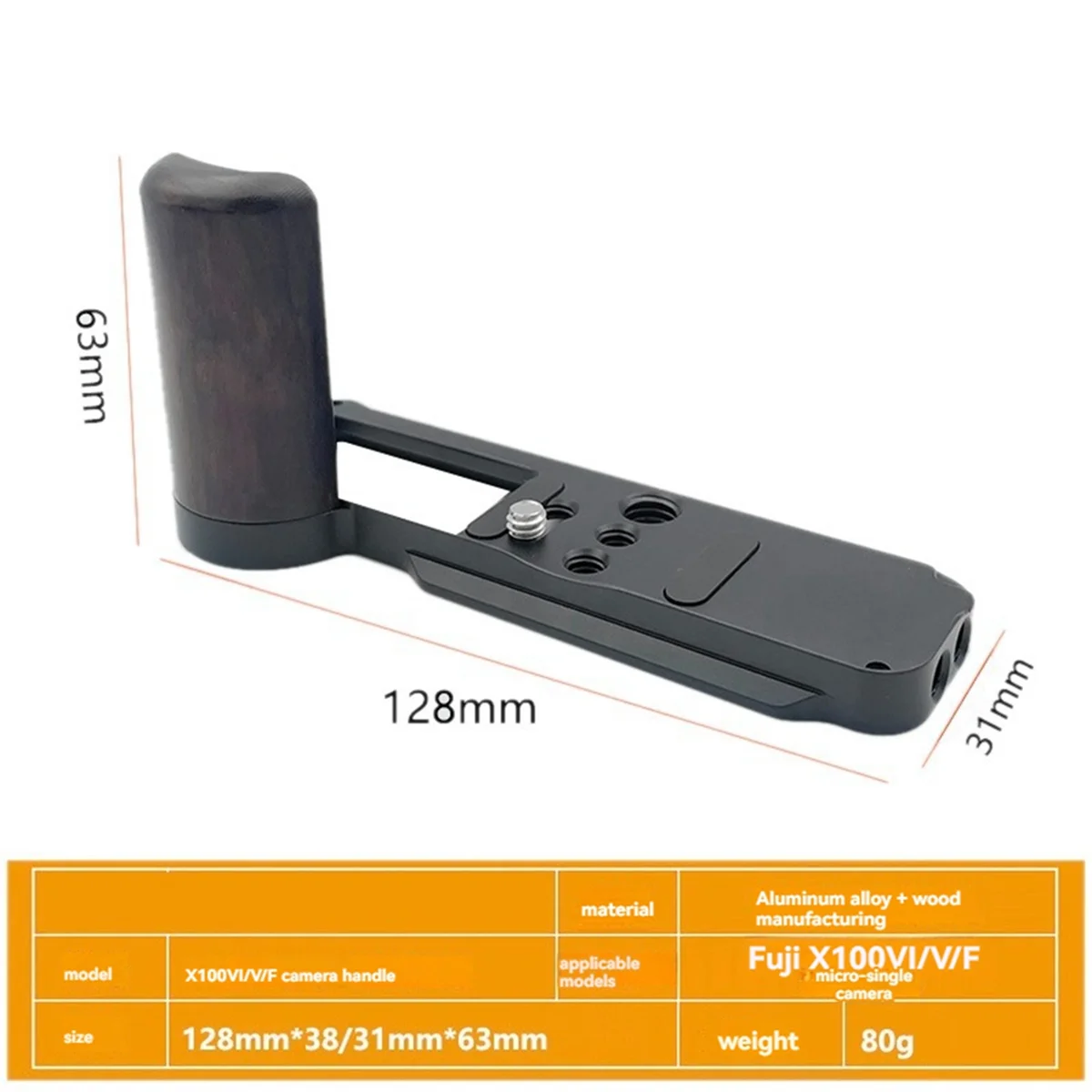 

A47ZZ Hand Grip Quick Release Wooden Camera L Plate for Fujifilm Fuji X100VI Camera Grip Handle Silver